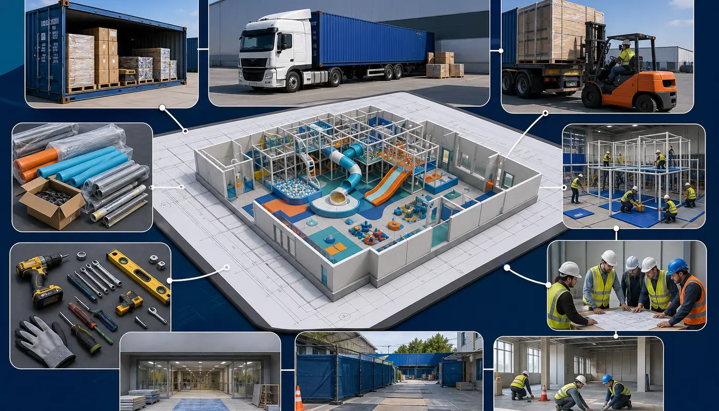 Freight installation and site-work planning for indoor playground costs.