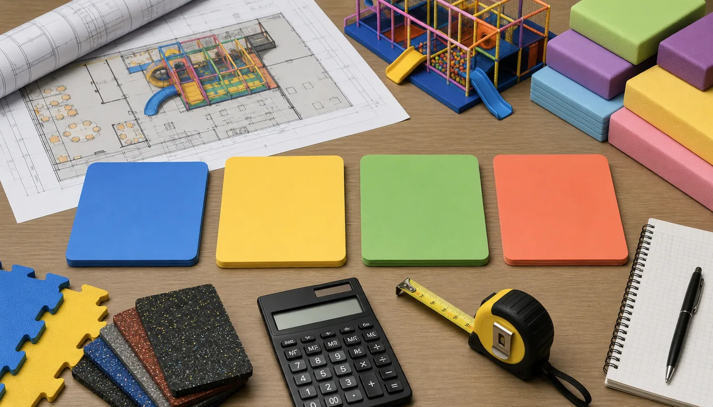 Indoor playground cost structure planning with equipment, fit-out, operating cost, and contingency categories.