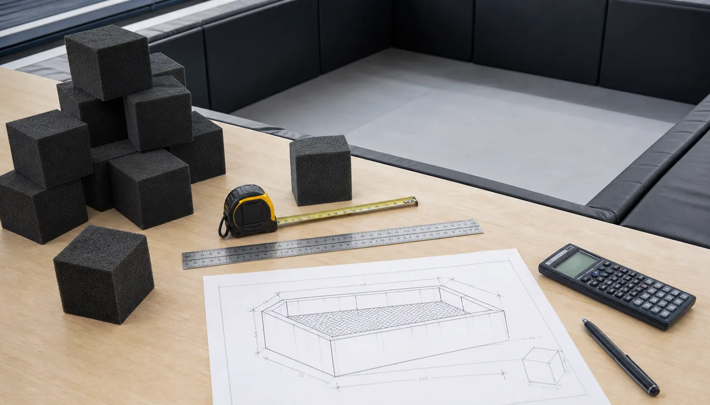 Foam cube quantity worksheet using net fill volume and individual cube volume.