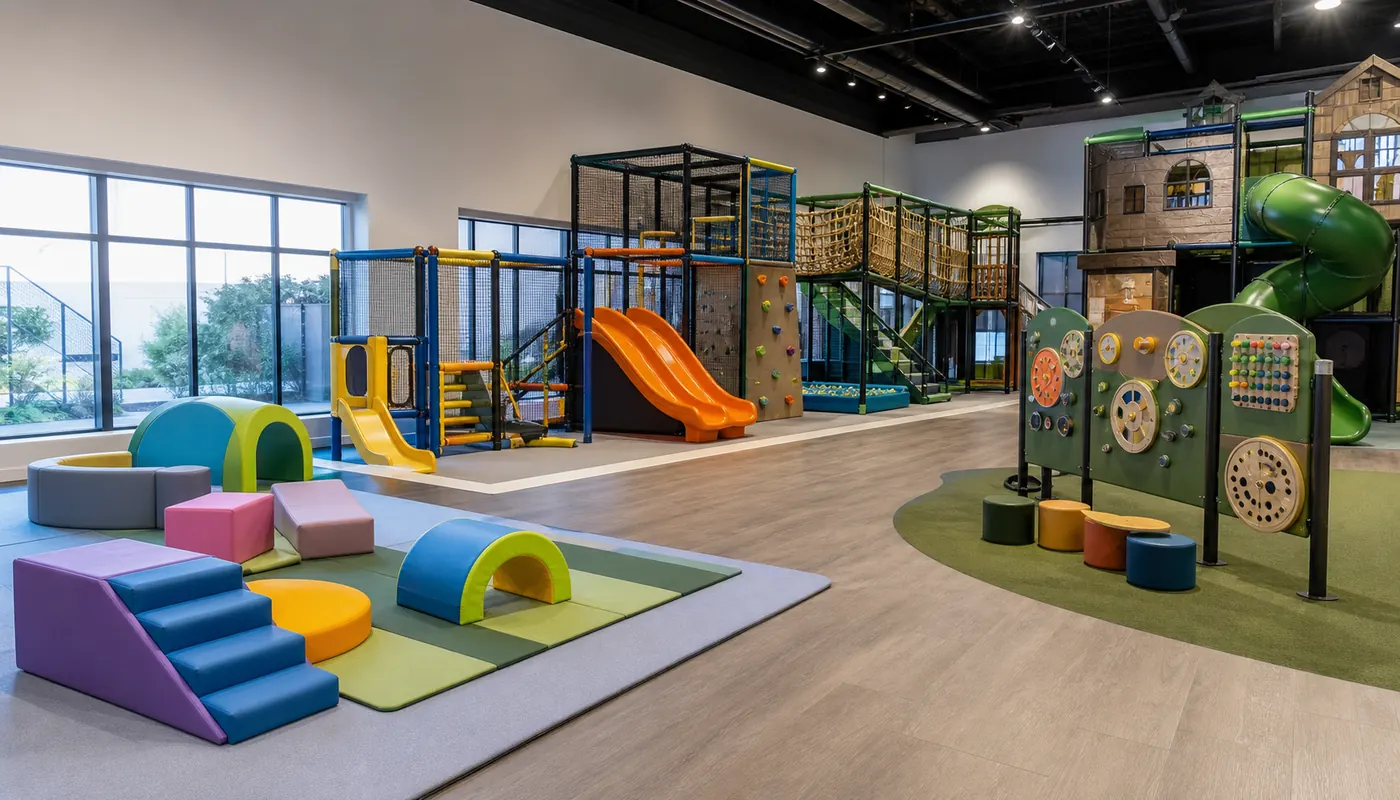 Indoor playground equipment scope from soft play to slides climbing and interactive zones