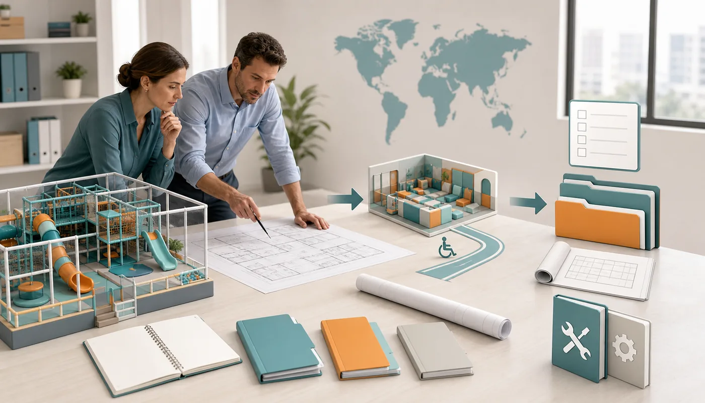 Buyer decision path matching play equipment configuration destination requirements accessibility and project documents.