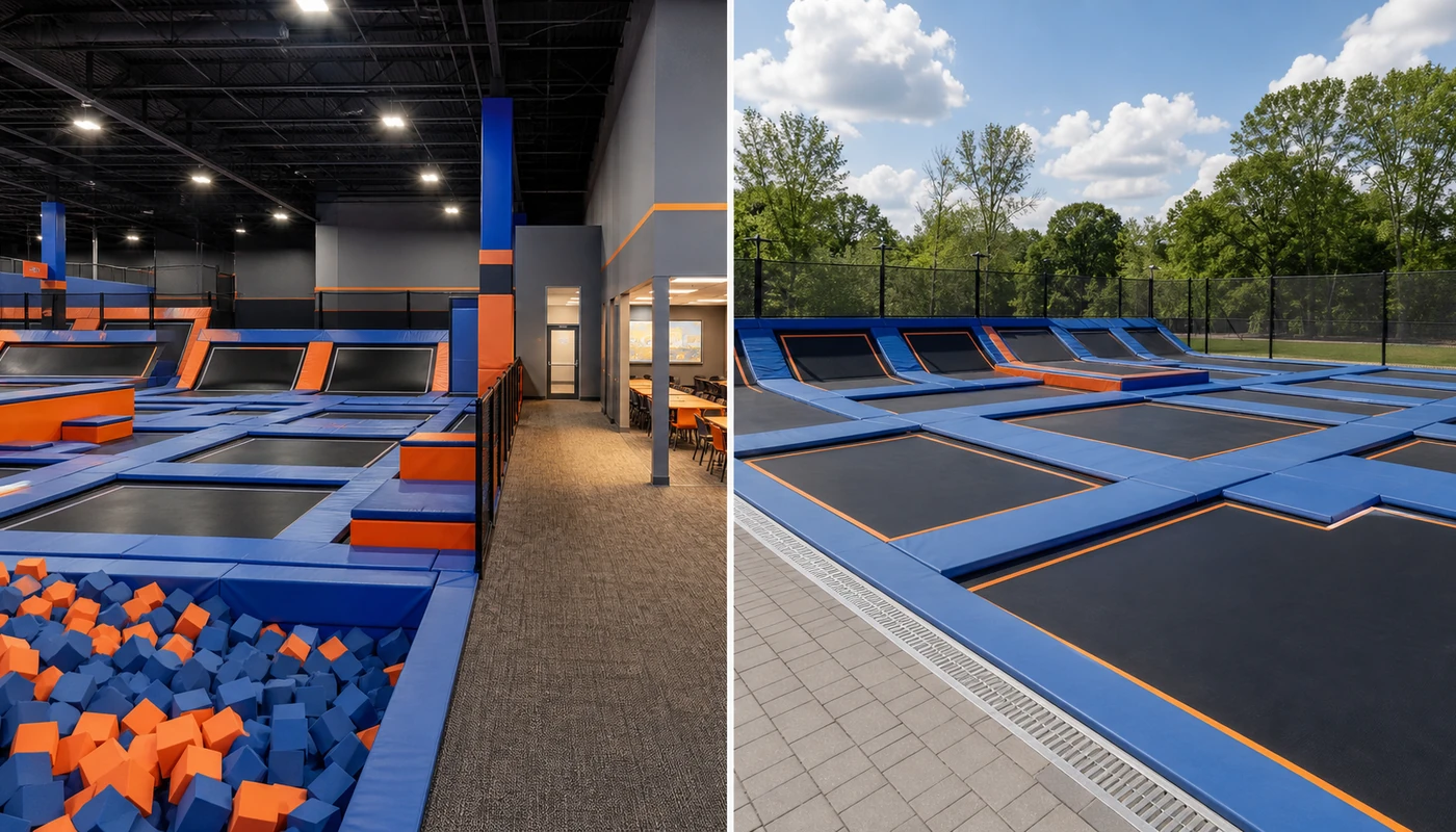 Comparison of indoor and outdoor trampoline park equipment cost drivers.