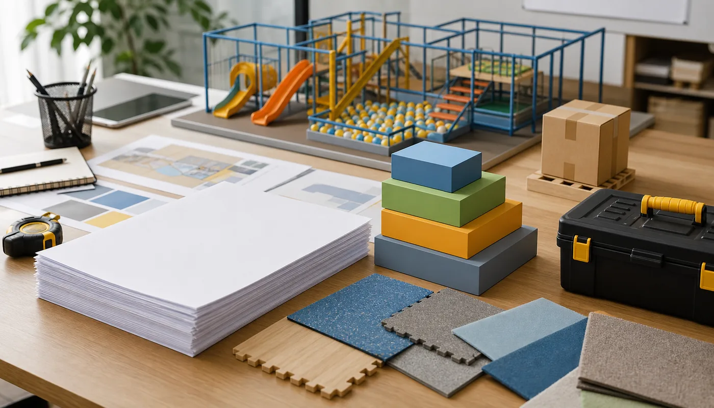 Indoor playground quote scope stack with equipment installation and site cost layers