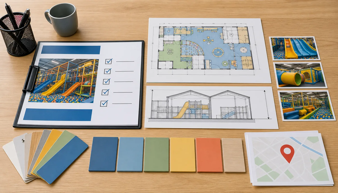 Indoor playground project information checklist with floor plan ceiling height and age group