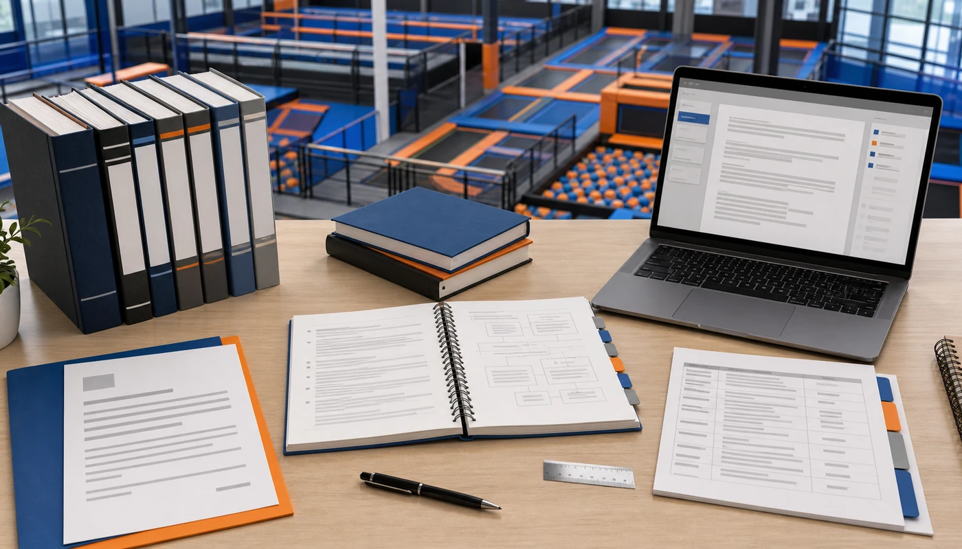 Organized source documents and project notes used for trampoline park equipment cost research.