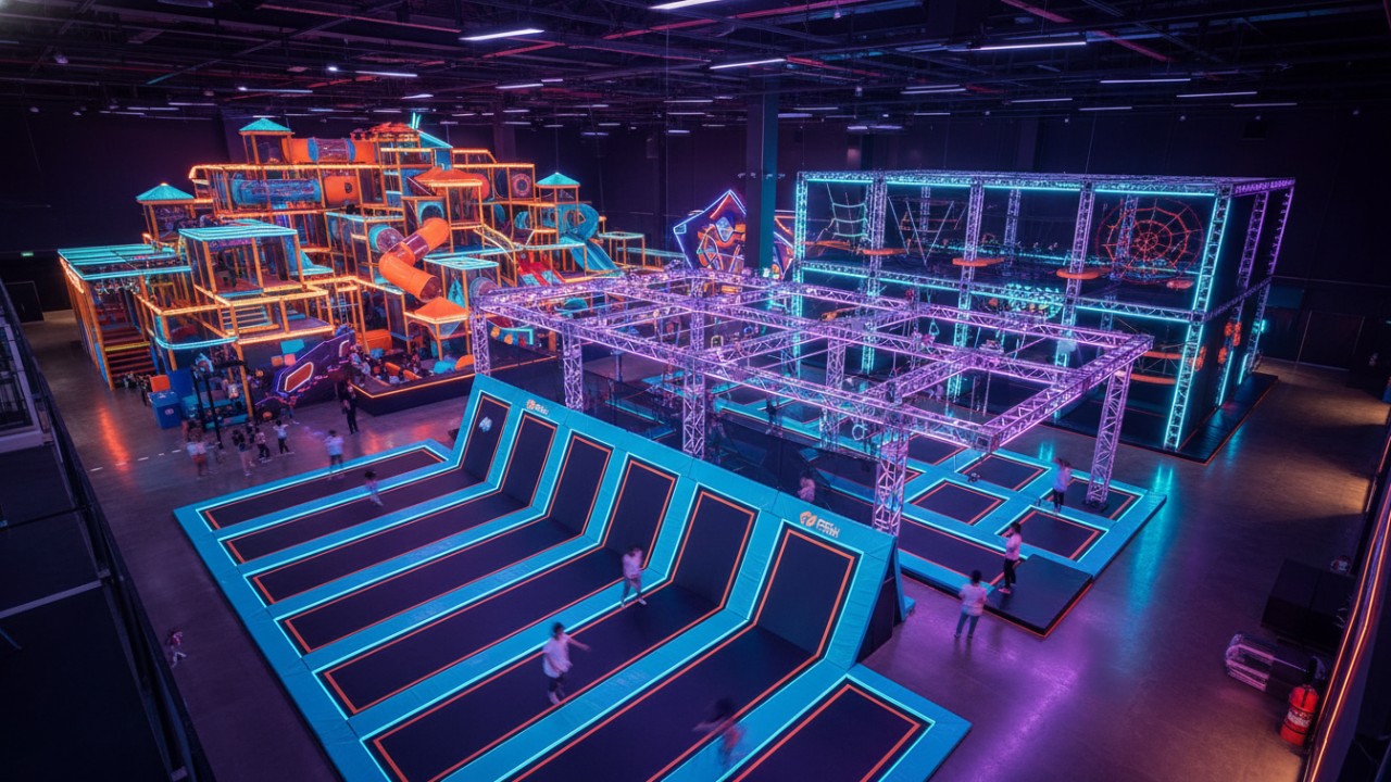 A_high_energy__isometric_view_of_a_large_scale_trampoline_park_and_indoor_entertainment_center_featuring_multiple_play_zones_