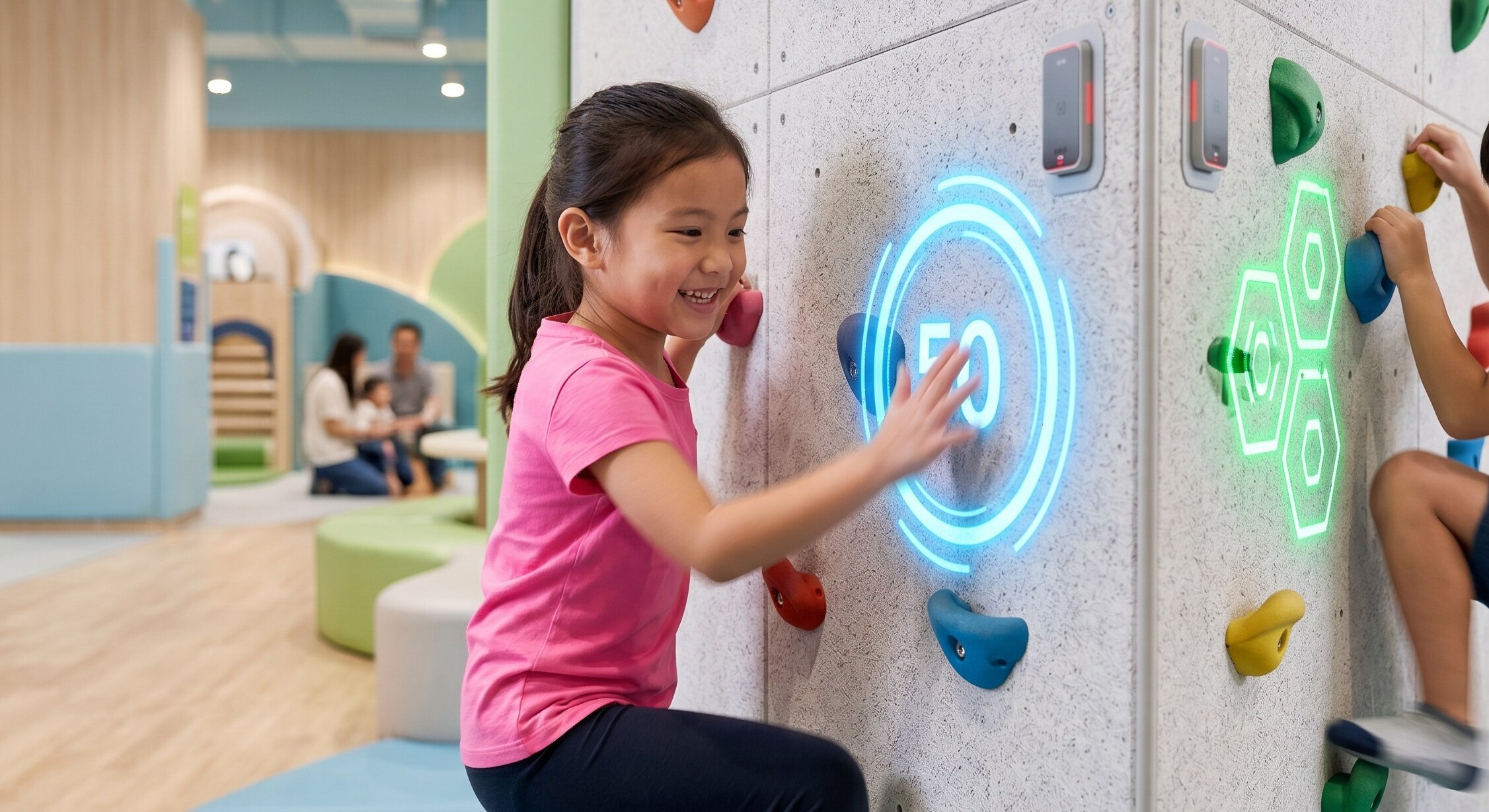 children playing on an interactive AR projection