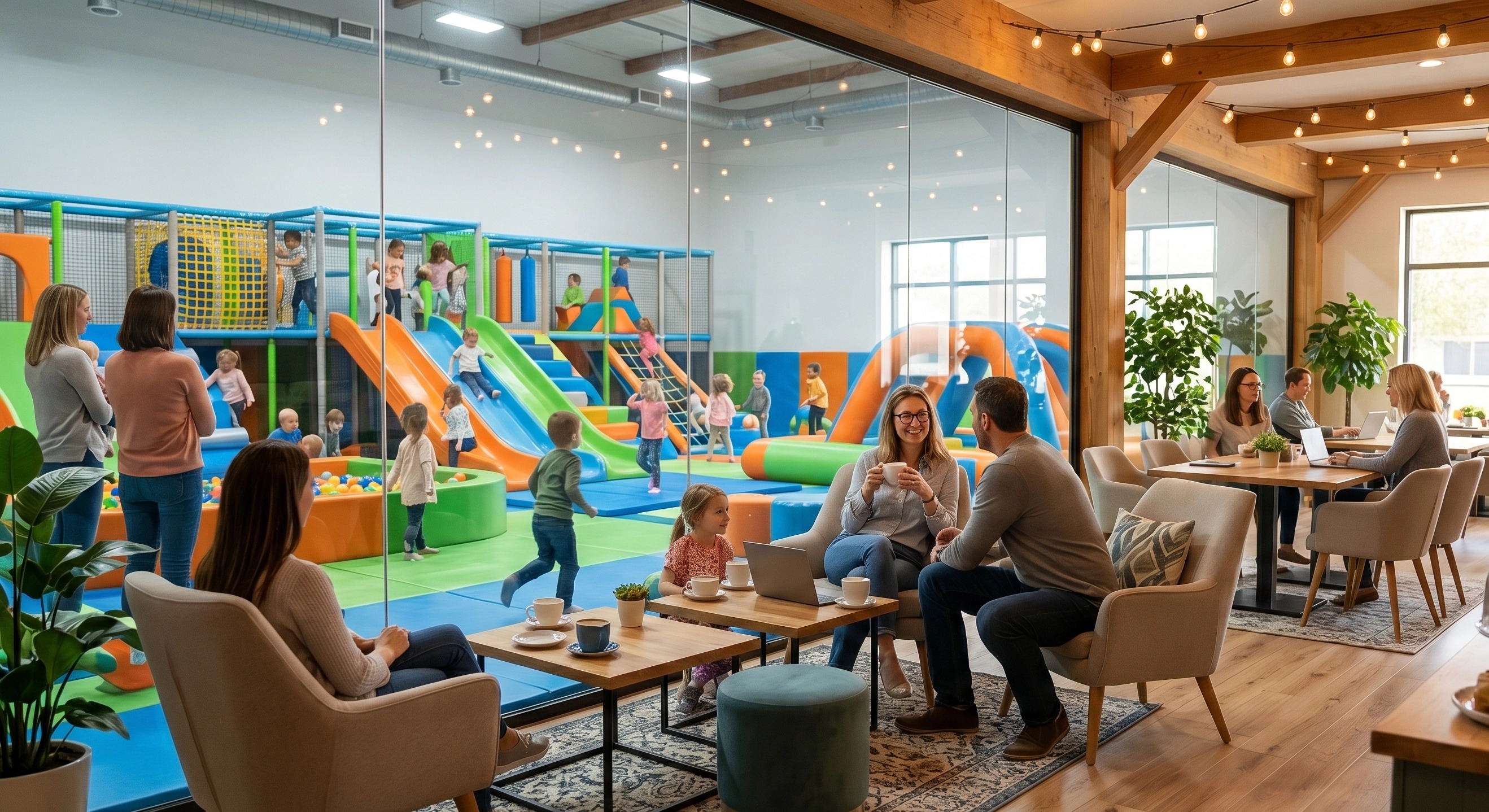 Modern cafe area inside an indoor playground Modern cafe area inside an indoor playground