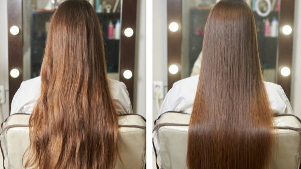 Before & after hair smoothing treatment products. Before & after hair smoothing treatment products.