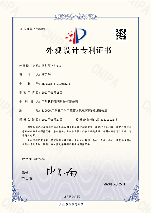 S711 Design Patent Certificate