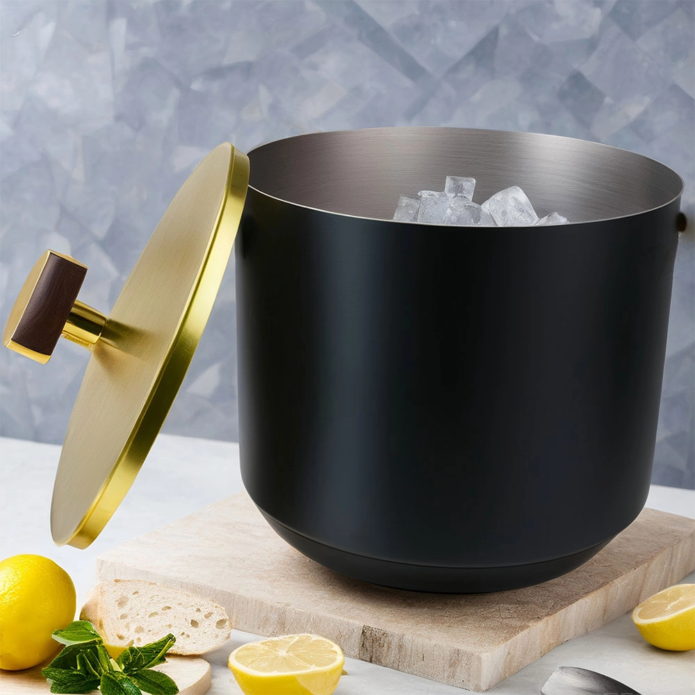 Black Gold Stainless Steel Champagne Bucket with Lid for Party 3L Bar Cart Accessories Keep Drinks Chilled 2