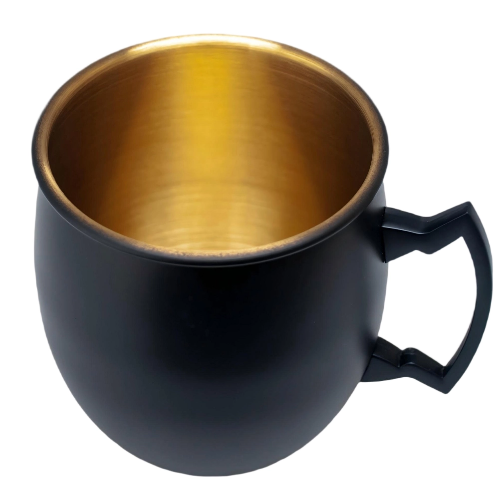 20oz Modern Matte Black SS Metal Moscow Mule Mugs with Gold Tone Interior 2