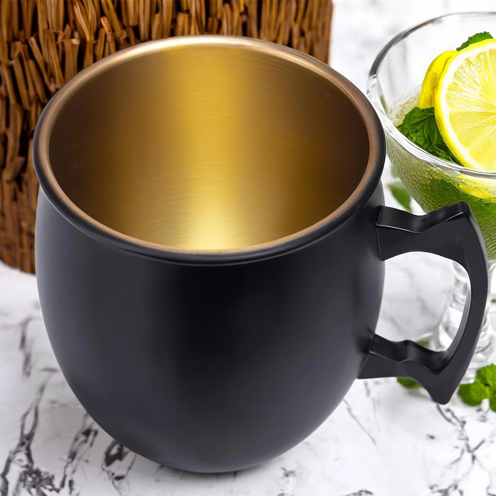20oz Modern Matte Black SS Metal Moscow Mule Mugs with Gold Tone Interior 5