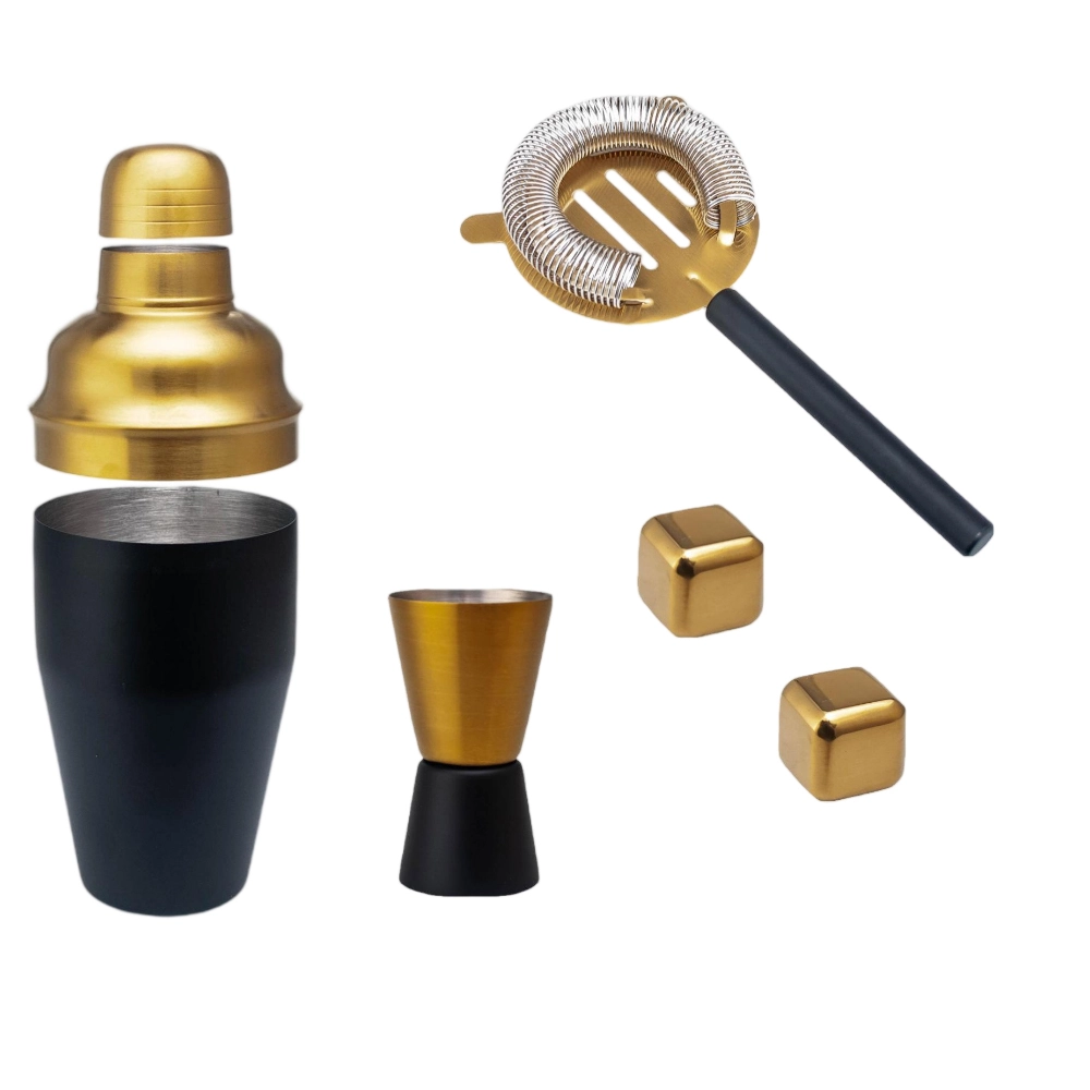 Luxury Stainless Steel Cocktail Shaker Bar Set - Brass Finish (5-Piece Gift Set) 2