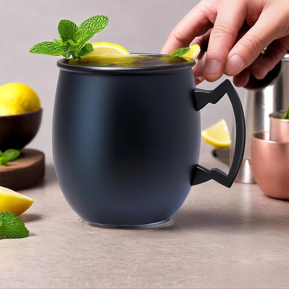 20oz Modern Matte Black SS Metal Moscow Mule Mugs with Gold Tone Interior 4