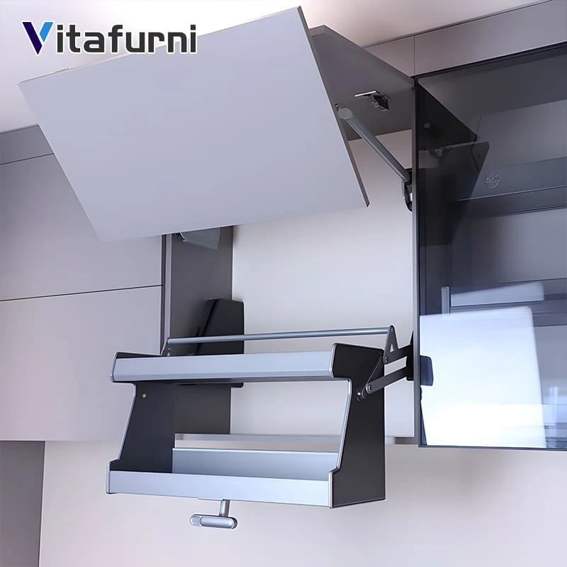 pull-down spice cabinet rack organizer mechanical spring system - Vitafurni