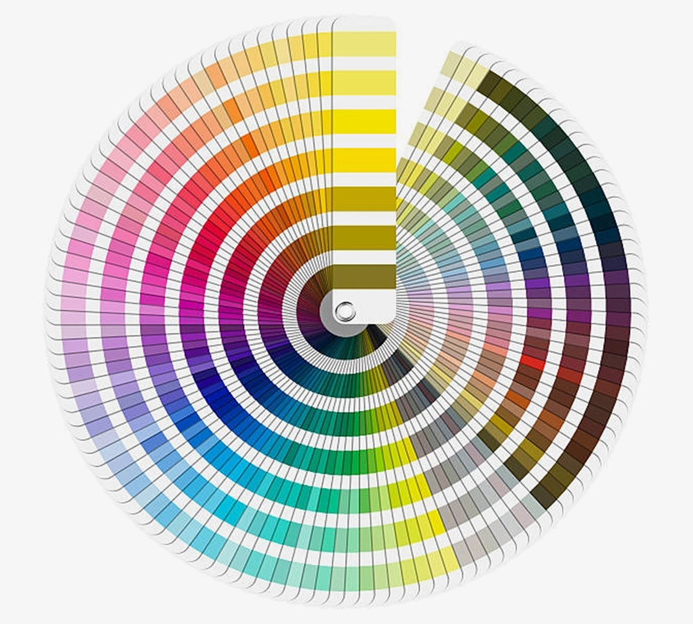 Colorful circular retail clothing store design color palette.