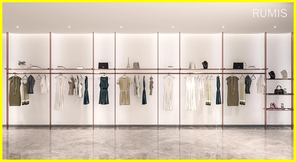 Modern TINT retail display DIY wall system showcasing stylish women's apparel and accessories. - RUMIS