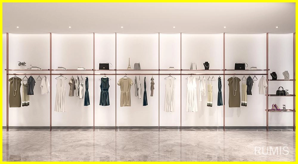 Modern TINT retail display DIY wall system showcasing stylish women's apparel and accessories. - RUMIS