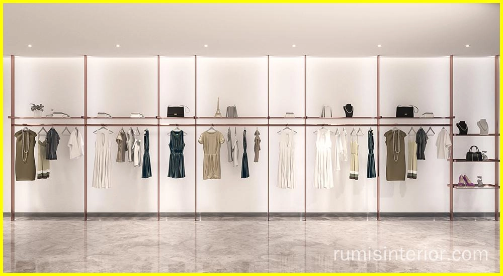 Modern TINT retail display DIY wall system showcasing stylish women's apparel and accessories. - RUMIS