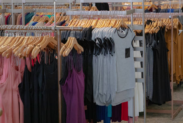 Boutique clothes rack display with colorful summer tops. Boutique clothes rack display with colorful summer tops.