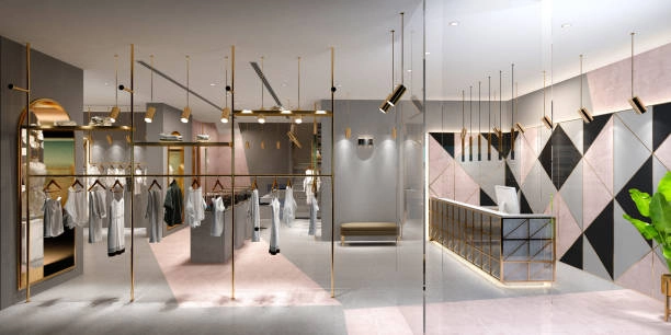 Display-table-clothing-store-interior. Display table clothing store interior.