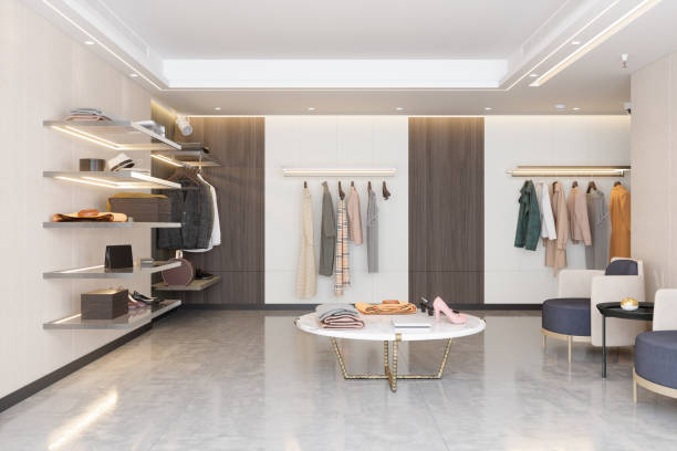 Modern clothing store wall display systems.