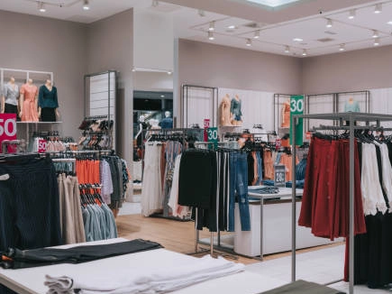 Modern-clothing-rack-with-stylish-apparel. Modern clothing rack with stylish apparel.