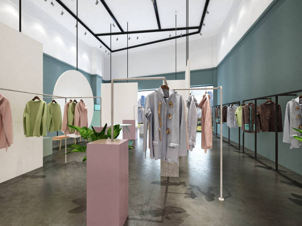 Wholesale retail clothing displays in a modern store. Wholesale retail clothing displays in a modern store.