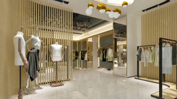 Clothing-rack-store-display-with-mannequins. Clothing rack store display with mannequins.