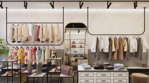 Wall-display-racks-clothing-store-interior. Wall display racks clothing store interior.
