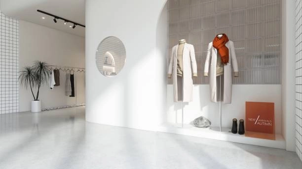 Minimalist-standing-hat-rack-display-showcasing-autumn-apparel. Minimalist standing hat rack display showcasing autumn apparel.