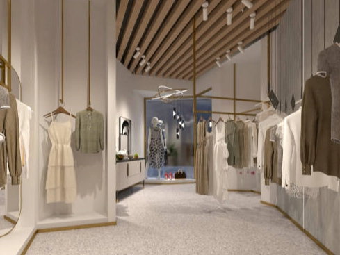 Modern-clothing-store-wall-display-systems-showcasing-stylish-apparel. Modern clothing store wall display systems showcasing stylish apparel.