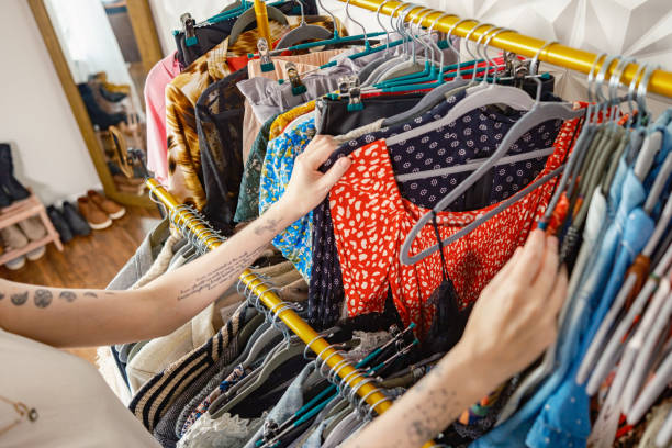 Commercial clothes rack display with colorful garments. Commercial clothes rack display with colorful garments.