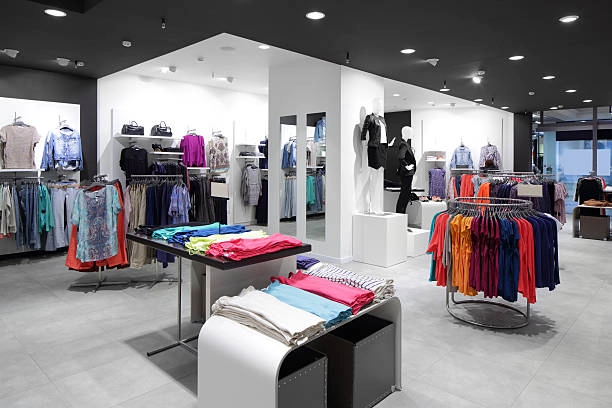 Modern-custom-retail-clothing-displays-in-a-store. Modern custom retail clothing displays in a store.