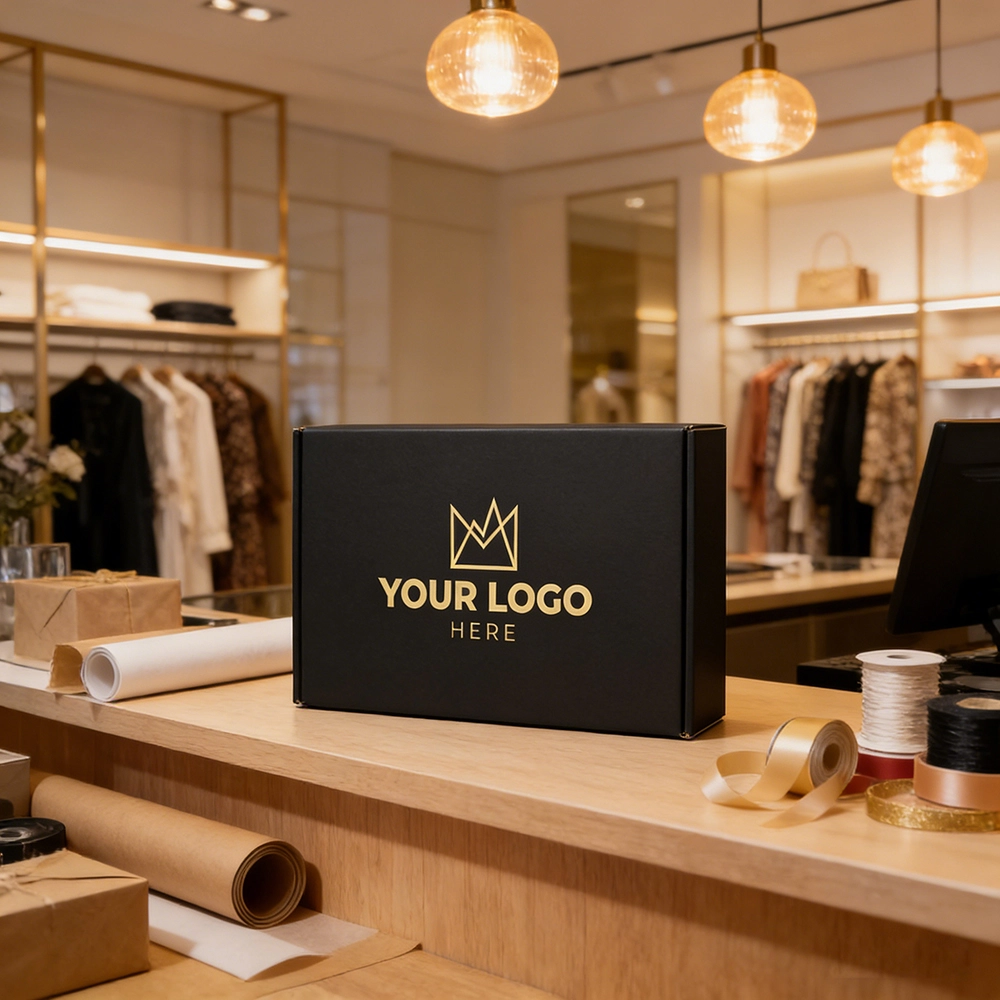 Custom branded black mailer box flat and folded - QianXun