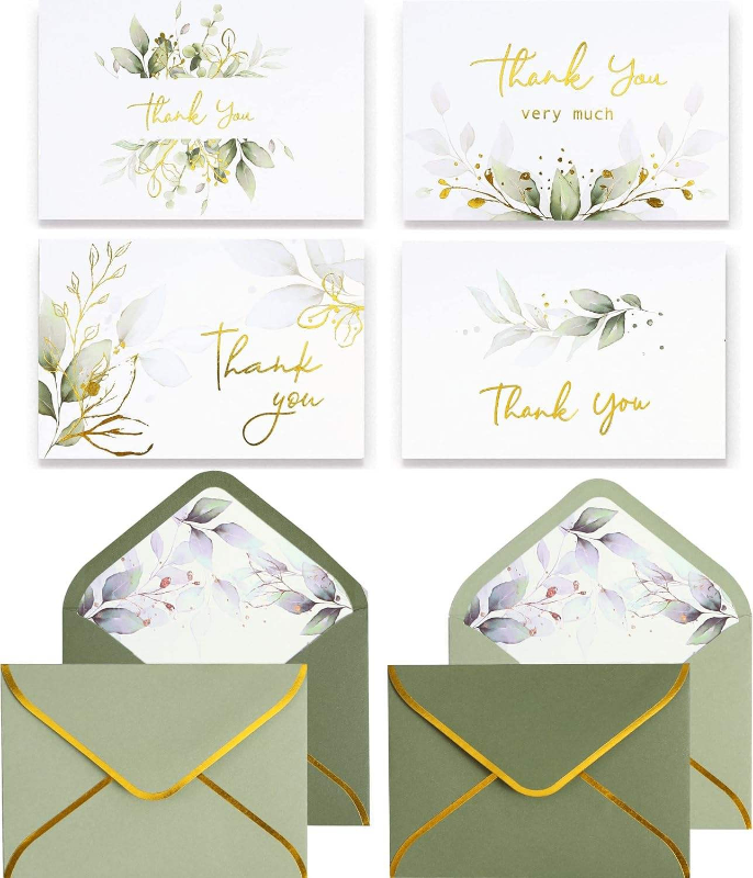 Gold foil thank you paper card with elegant design