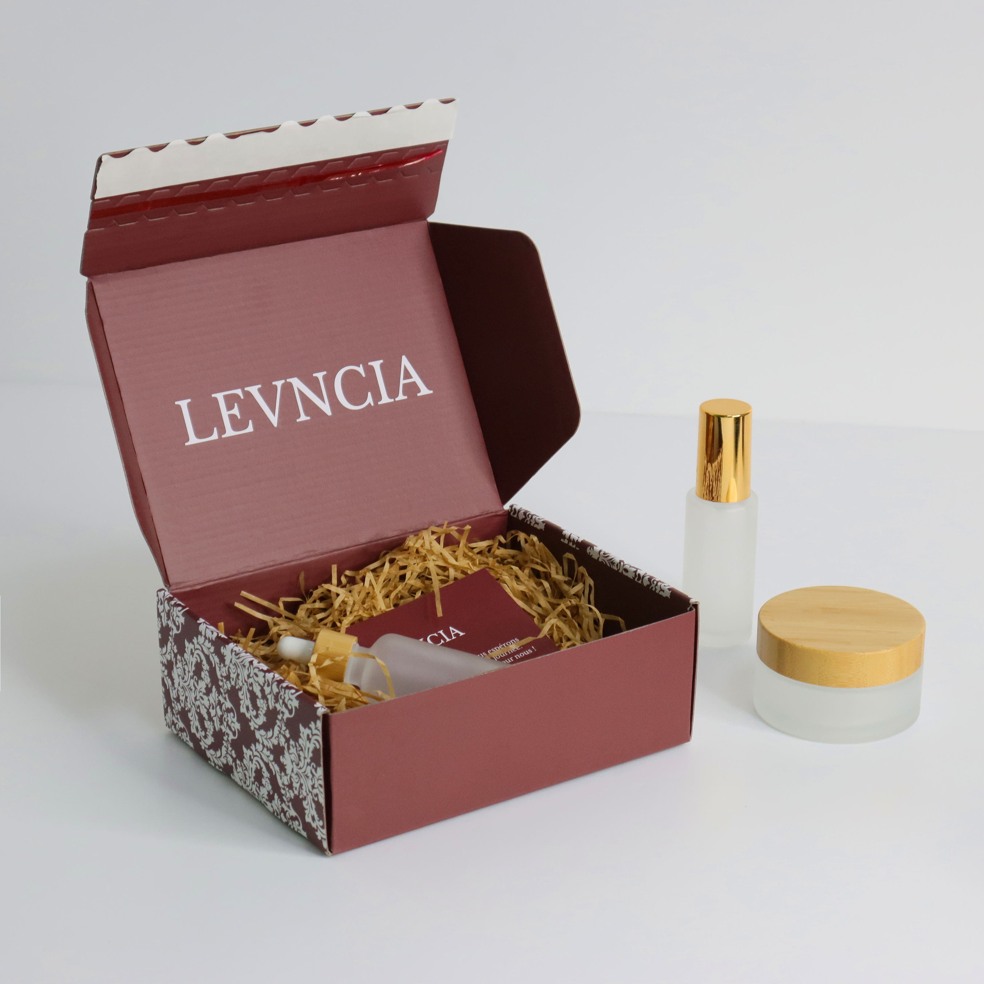 Custom brown cosmetic mailer box with logo print