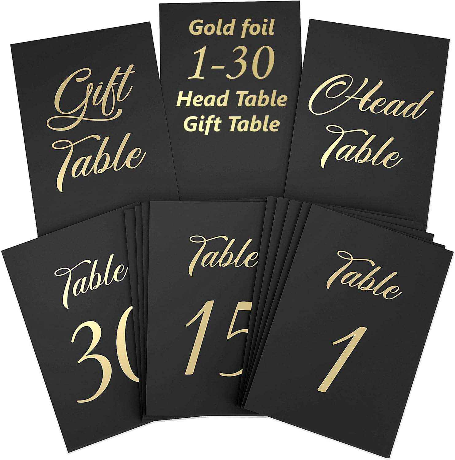 Elegant wedding table number cards 1-30 black