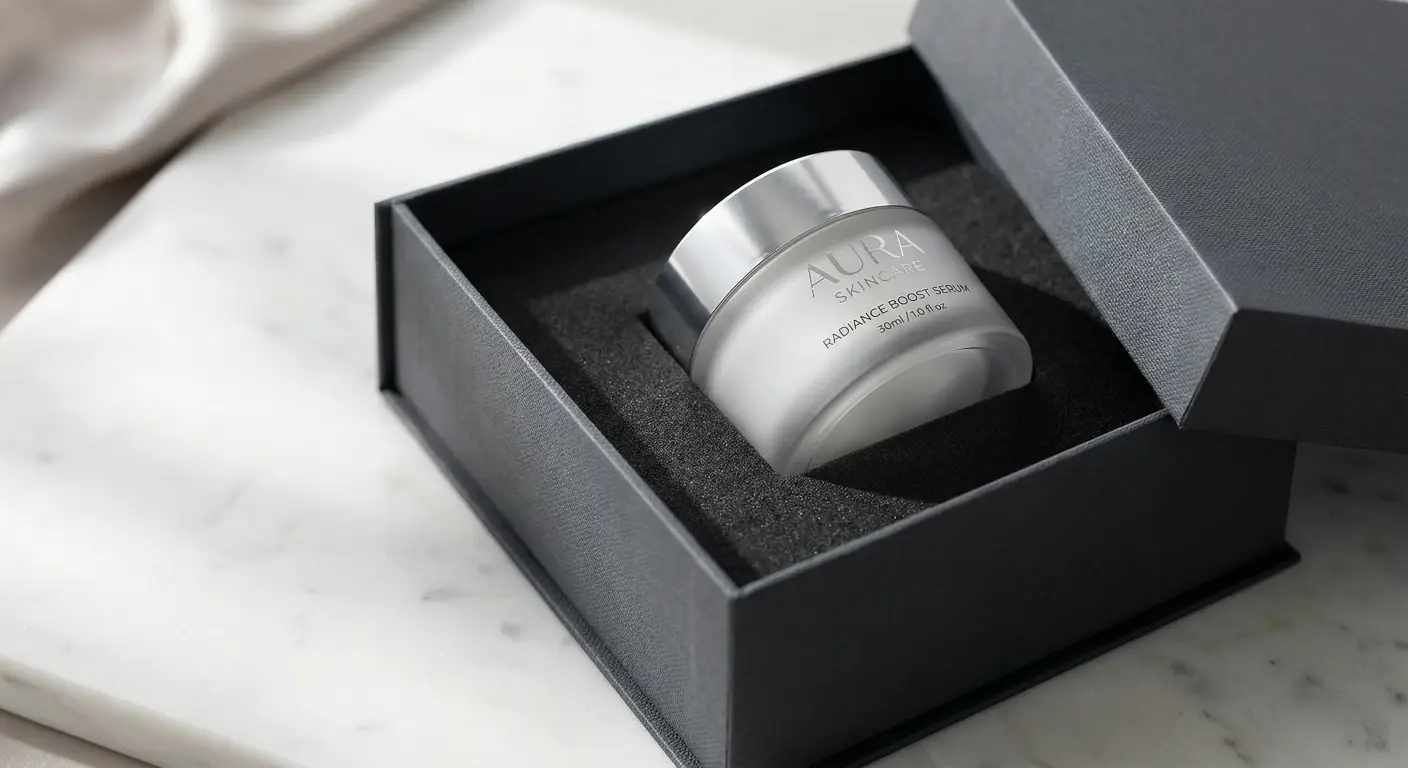 a luxury rigid box with a perfectly fitted EVA foam insert, elegantly displaying a high-end cosmetic jar - QianXun