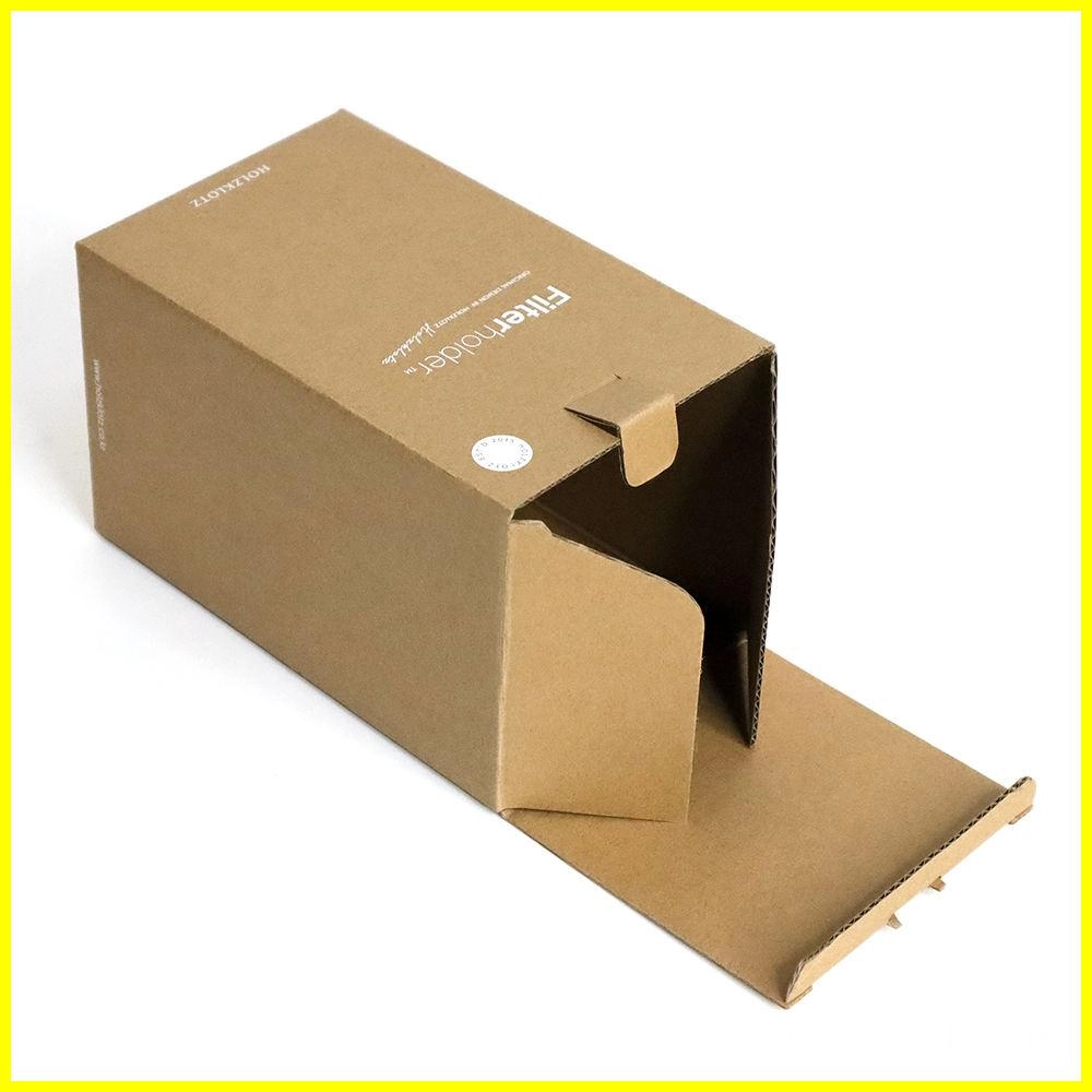Brown corrugated carton box with secure folding lid - QianXun