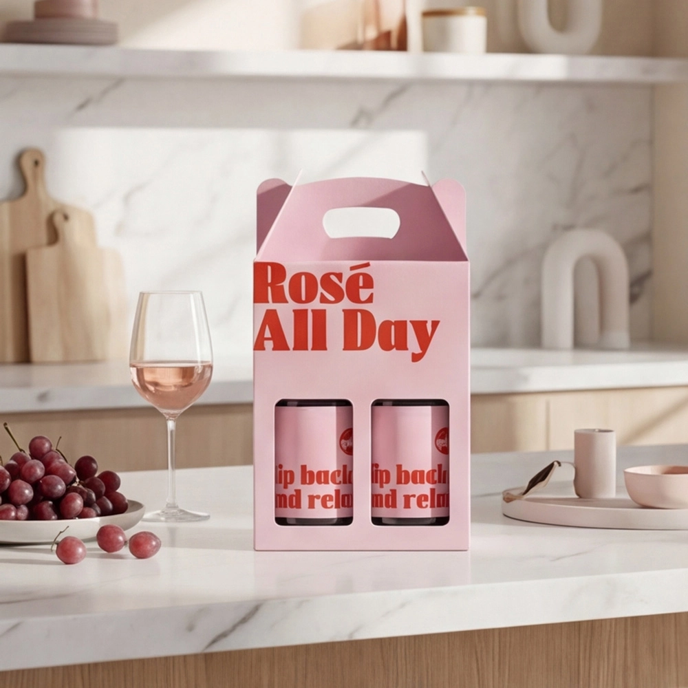 Portable wine packaging box with built in handle - QianXun