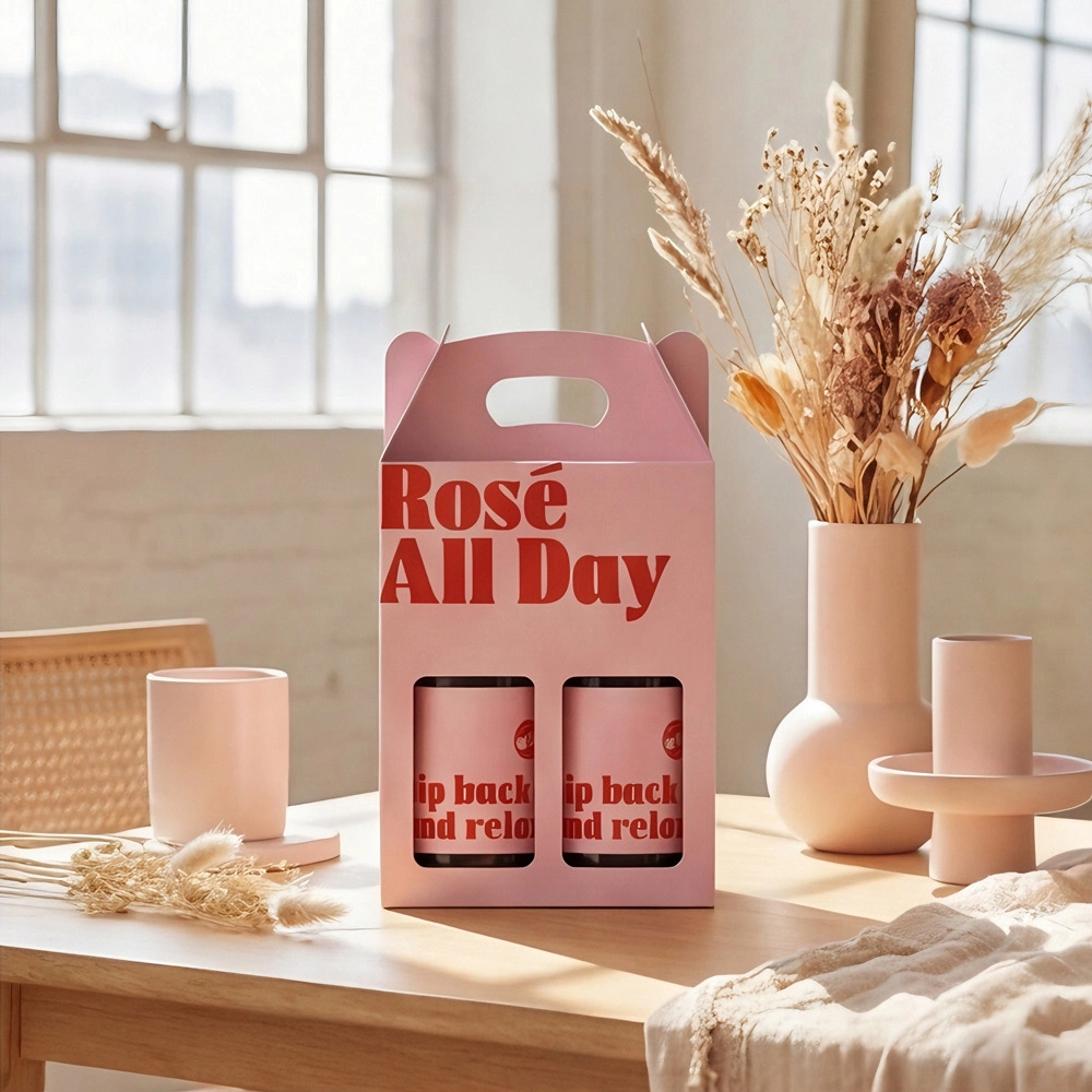 Pink gable wine box for premium gift packaging - QianXun