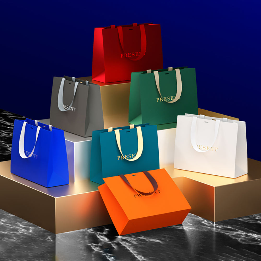 Colorful paper gift bags with strong handles