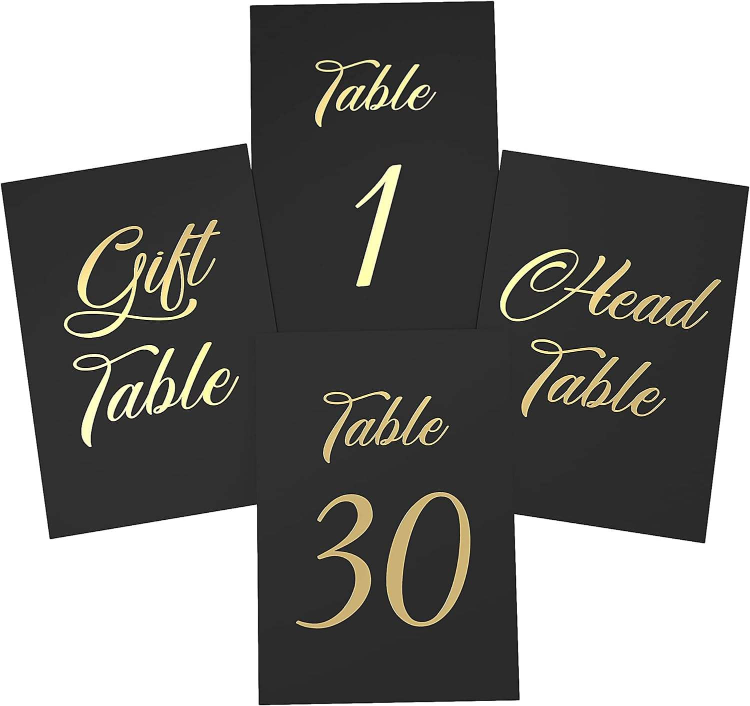 Black table number gift cards with gold foil set