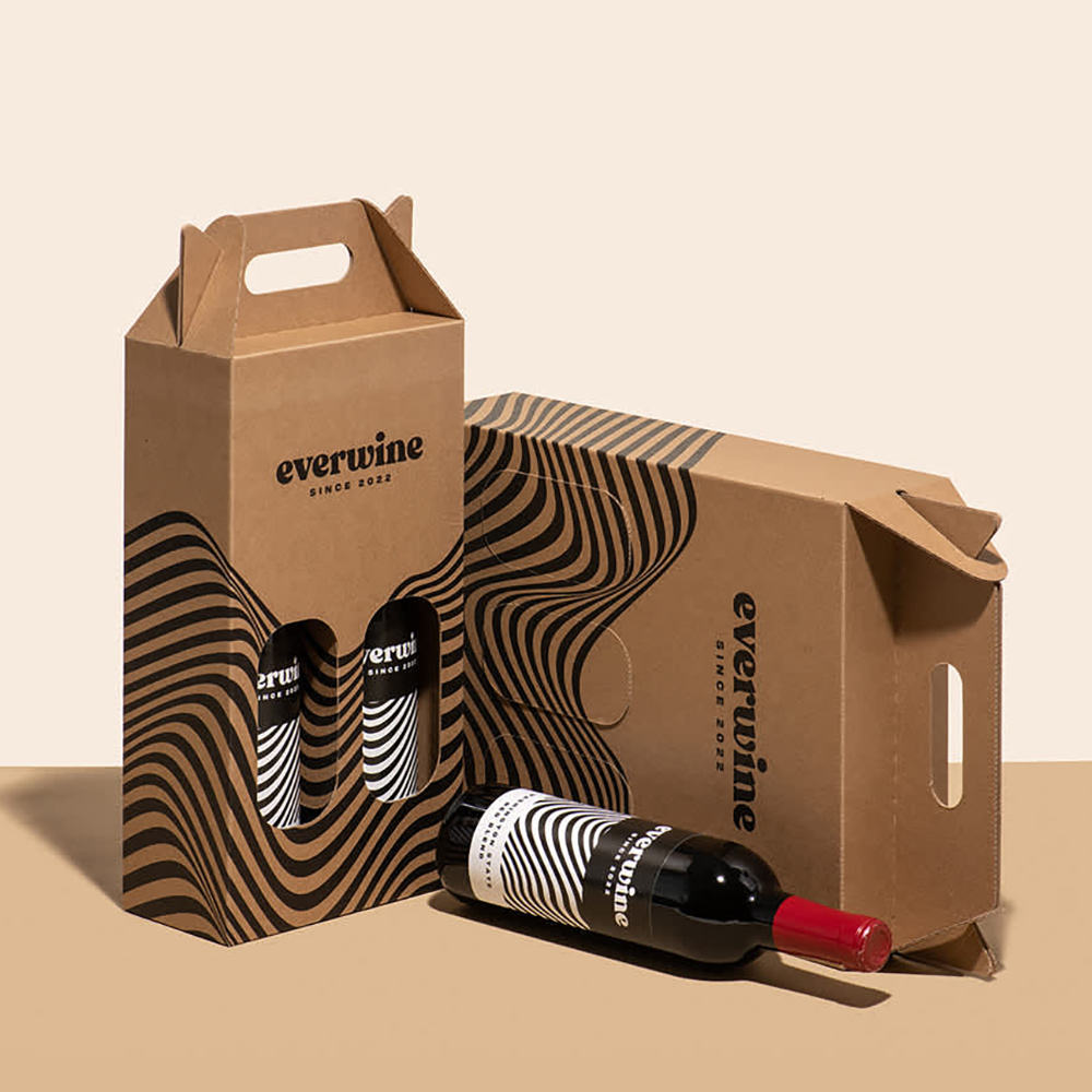 Cardboard wine gift box with handle for retail use