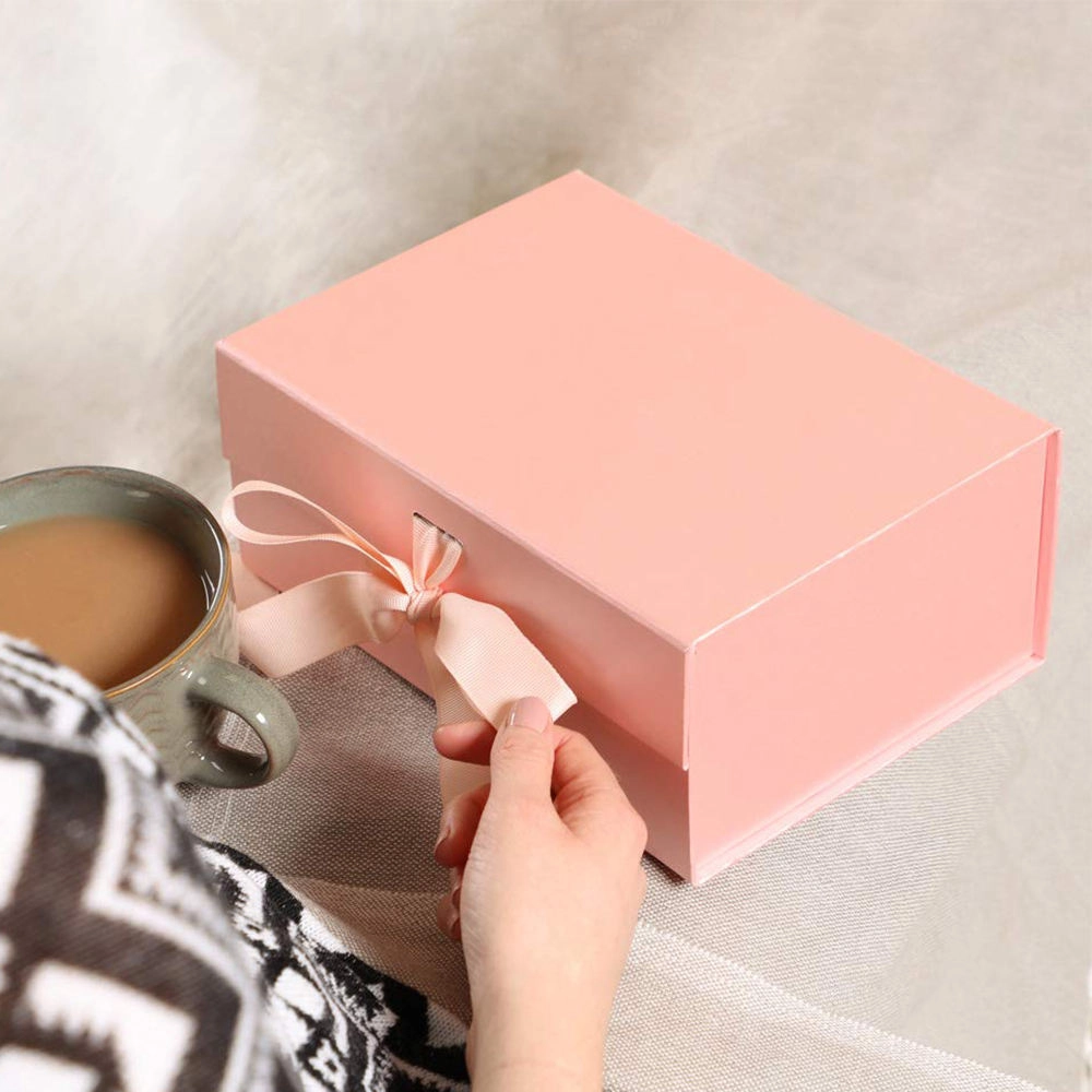 Luxury pink gift box with ribbon for cosmetics - QianXun