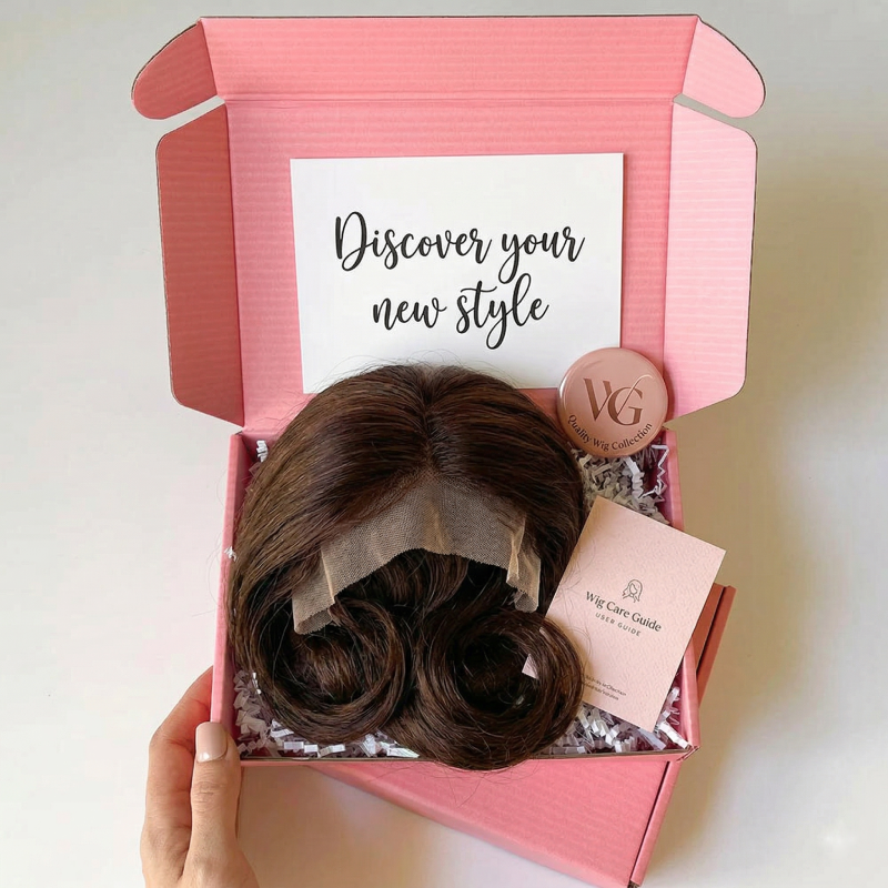 Pink cardboard wig packaging box for retail
