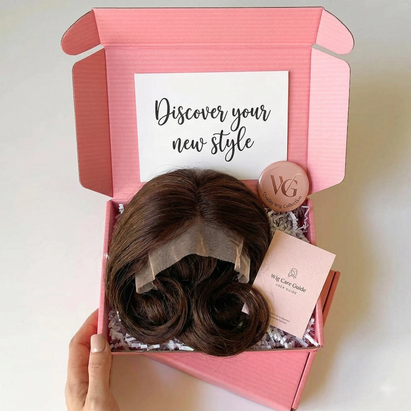 Pink cardboard wig packaging box for retail - QianXun