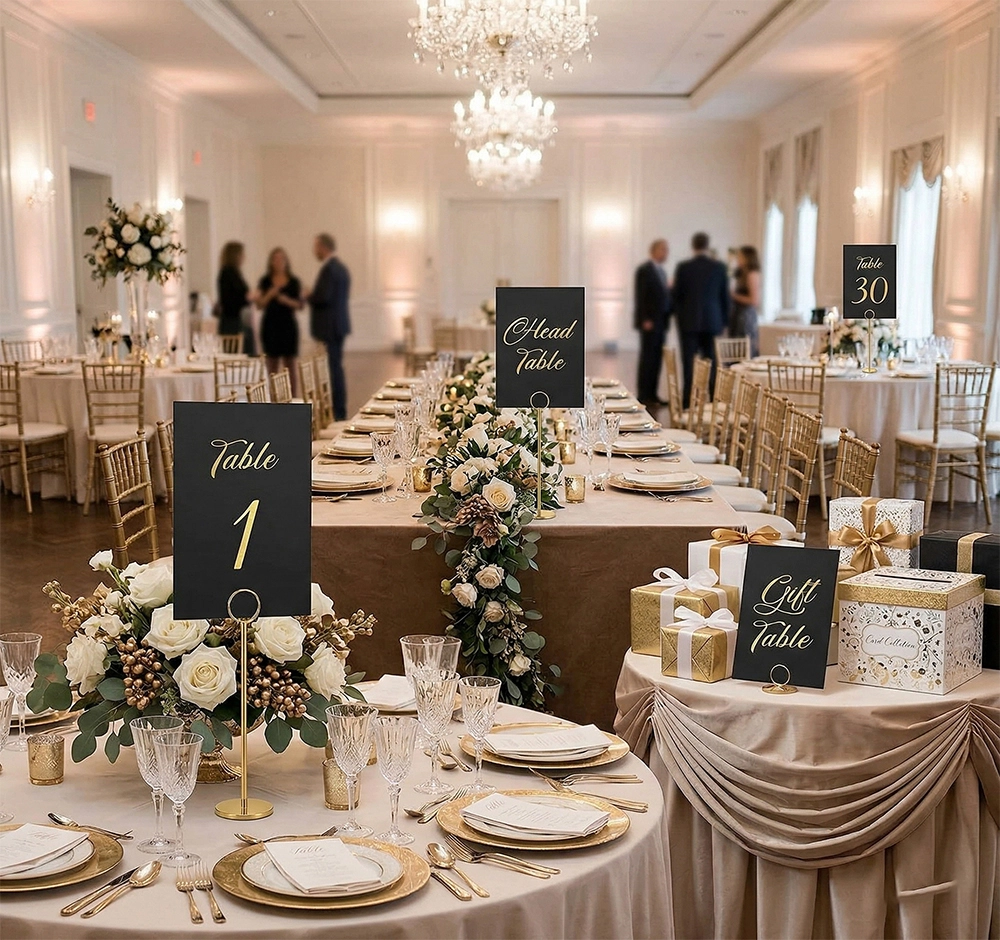 Minimalist black cards with gold foil numbers - QianXun